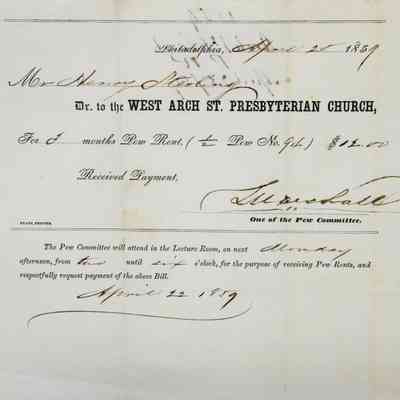 1859 – B	CHURCH PEW QUARTERLY TAX BILL