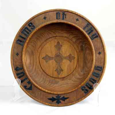 17,042 - CHURCH OFFERING PLATE WITH BLACK OUTER LETTERING AND UNFINISHED CROSS CENTER