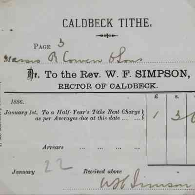 1886 – C	QUARTERLY PEW RENT RECEIPT TO THE RECTOR OF CALDBECK