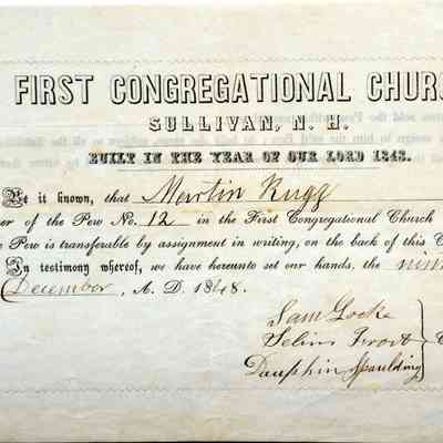 1848 – F	PEW RENT 1ST CONGREGATIONAL CHURCH SULLIVAN, N.H.