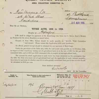 1936 – D	QUEEN ANNE’S BOUNTY AREA COLLECTIONS COMMITTEE