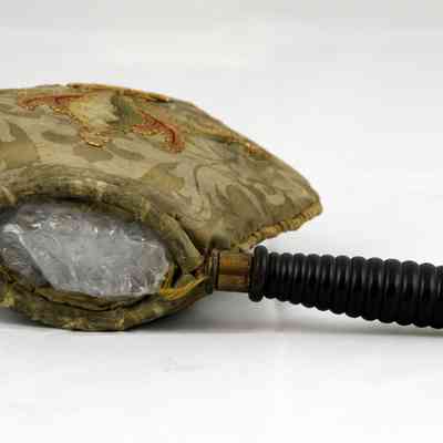 13,514 - OFFERING BAG WITH PATTERNED EMBROIDERY AND FANCY CARVED HANDLE