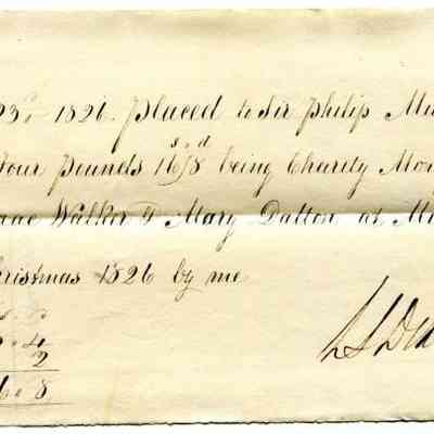 1826 – A	RECEIPT TO SIR PHILIP MUSGRAVE FOR GENEROUS PARRISH GIVING TWICE YEARLY (CUMBRIA