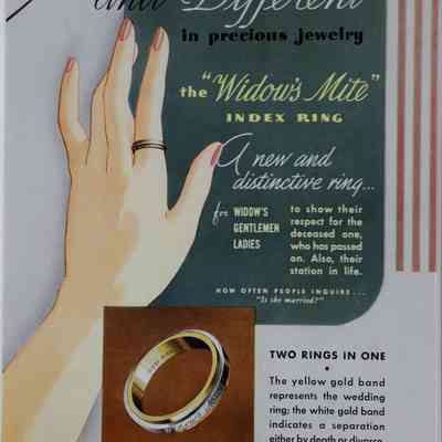 1936 - A	WIDOW’S MITE INDEX FINGER RING ADVERTISEMENT