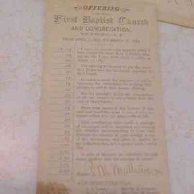 1882 - A	BAPTIST CHURCH OFFERING ENVELOPE