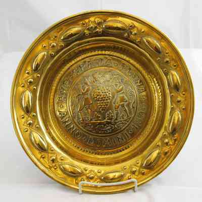17,016 - CHURCH OFFERING ALMS PLATE WITH HAND PUNCHED TRIM