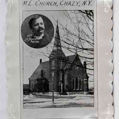 17,504 - CHURCH TIN TRAY. M.E. CHURCH CHAZY, NY