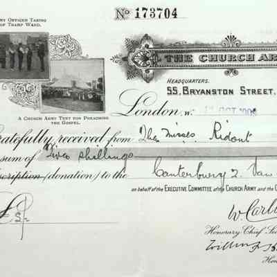 1909 – H	CHURCH ARMY DONATION RECEIPT