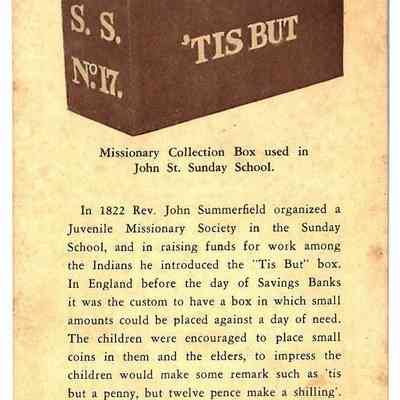 1897 – E	POSTCARD OF THE “TIS BUT” MISSIONARY COLLECTION BOX