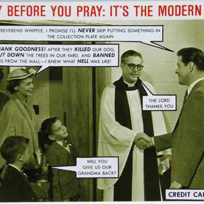1980 – A	CHURCH HUMOR POSTCARD: “PAY BEFORE YOU PRAY”