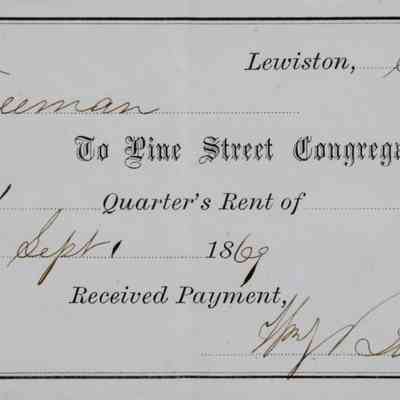 1869 – C	QUARTERLY RECEIPT FOR CHURCH PEW RENT