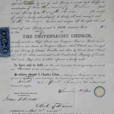 1865 – B	UNIVERSALIST CHURCH PEW SALE LEGAL DOCUMENT