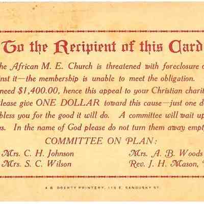 1910 – G CHURCH $1 ONE DOLLAR DEBT REQUEST TO COMMUNITY