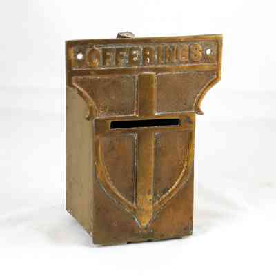 28,010 - BRASS WALL HUNG OFFERING BOX