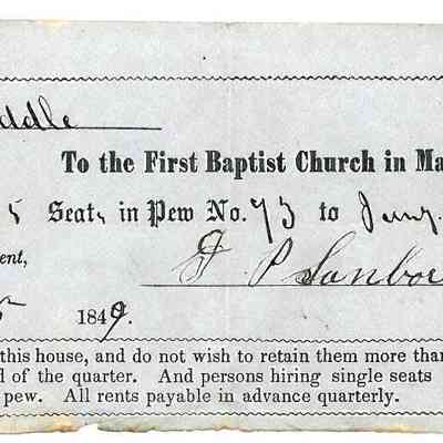 1849 – B	PEW RENT FOR 1ST BAPTIST CHURCH OF MANCHESTER
