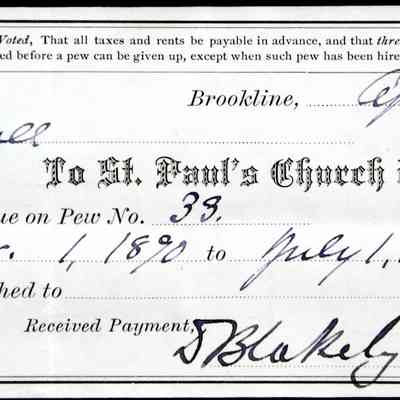 1890 – G	QUARTERLY PEW RENT RECEIPT ST. PAUL’S CHURCH