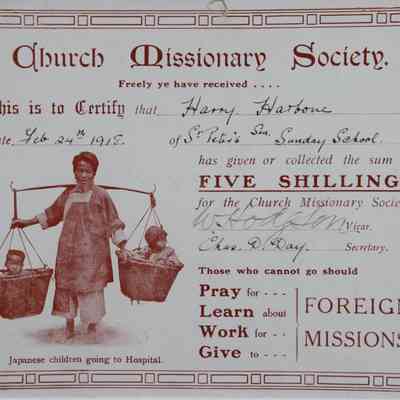 1918 – B	FOR GIVING OR COLLECTING FOR THE MISSIONS SOCIETY