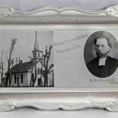 17,521 - CHURCH TIN TRAY. SWEDISH EVANGELICAL CHURCH.