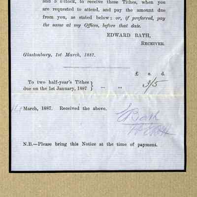 1887 – H	TITHE COLLECTION ANNOUNCEMENT, GLASTONBURY, ENGLAND