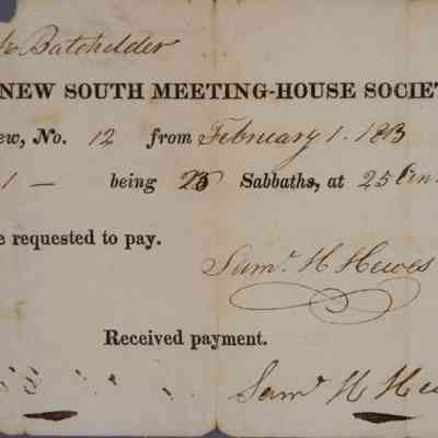 1813 – A	PEW TAX ISSUED BY THE “NEW” OLD SOUTH MEETING HOUSE