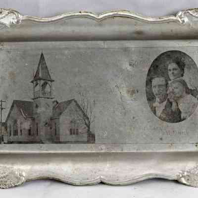 17,505 - CHURCH TIN TRAY. UNITED BRETHEREN CHURCH