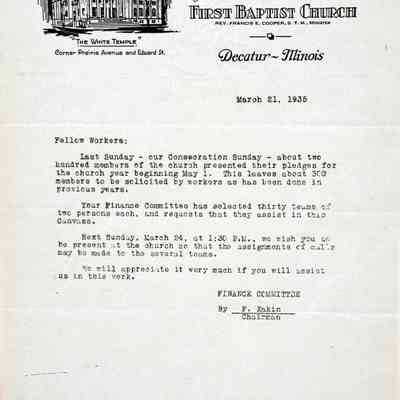 1935 – B	EARLY BAPTIST “CANVASS” APPEAL LETTER