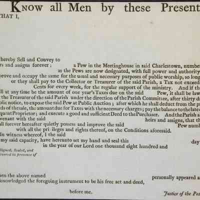 1801 – A	MINT, UNUSED, LEGAL PEW RENT CHARTER; CHARLESTON, SOUTH CAROLINA