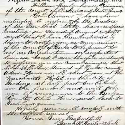 1875 – G	LETTER FROM THE STEWARD OF BERKS ALMS HOUSE