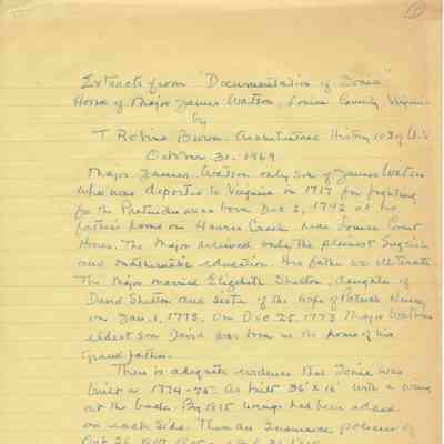 Extract from "Documentation of Ionia" Home of Major James Watson, Louisa County Virginia" by T. Robins Brown Architectural l History 10/31/1969