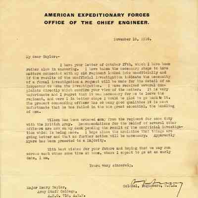 Letter to Major Henry Taylor from Colonel of Engineers dated 11/19/1918
