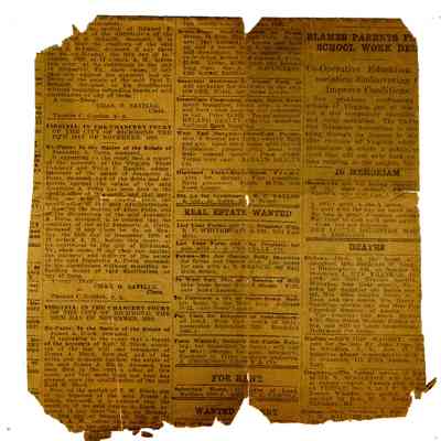 Newspaper real estate for sale notice for West End brick home $4,000