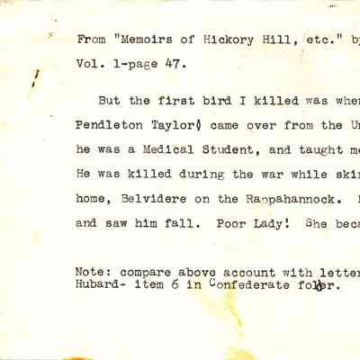 Excerpt from "Memories of Hickory Hill, etc." by Henry T. Wickham