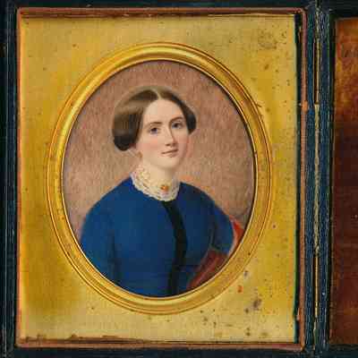 Painting of a young woman encased in a folding frame