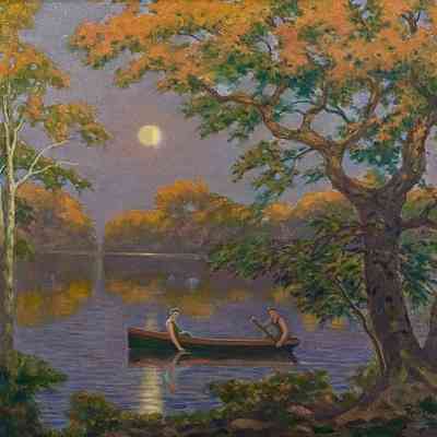 MOONLIGHT SCENE WITH TWO FIGURES IN A CANOE