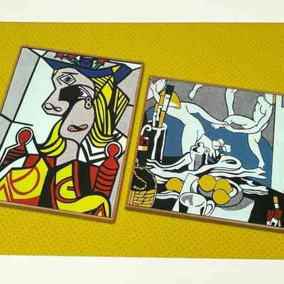 Pablo Picasso-Woman with Flowered Hat
Henri Matisse, The Artist's Studio: The Dance
Two miniature Roy Lichtenstein paintings by Richard Pettibone, 1970's; Seq #4
Constructed from Pettibone reproductions, 2008