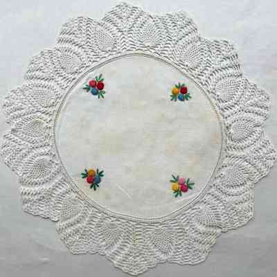 Doily with Embroidered Flowers