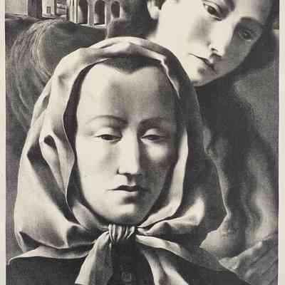 PEASANT WOMAN WITH DAUGHTER LOOKING OVER SHOULDER