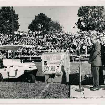 Aillet was awarded a color TV, suit, golf cart, golf clubs, luggage set, car, trailer, and a bouquet of roses.: From Louisiana Tech Athletics.