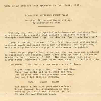 The introduction of our new fight song, Tech Talk, 1937