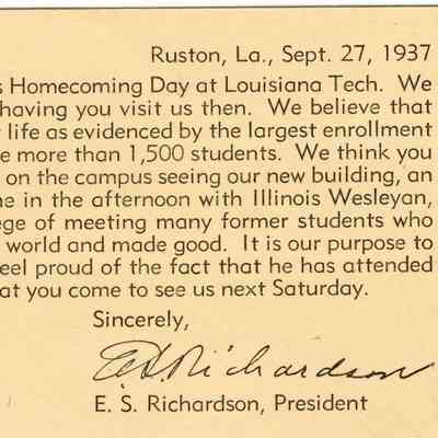Invitation to alumnae to attend Homecoming game, Sept 27, 1937