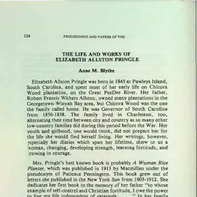 The Life and Works of Elizabeth Allston Pringle