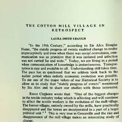 The Cotton Mill Village in Retrospect