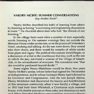 Vardry McBee: Summer Conversation