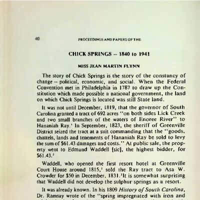 Chick Springs, 1840 - 1941