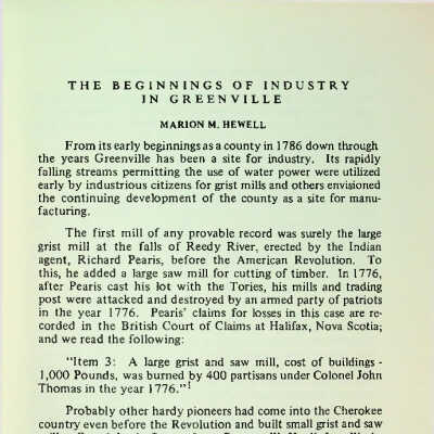 The Beginnings of Industry in Greenville