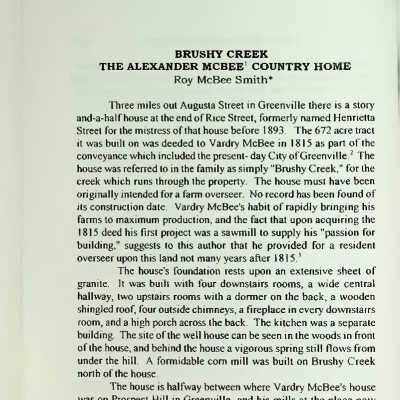 Brushy Creek: The Alexander McBee Country Home