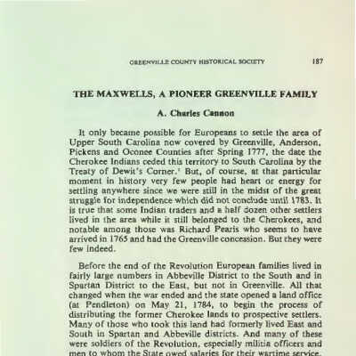 The Maxwells, A Pioneer Greenville Family