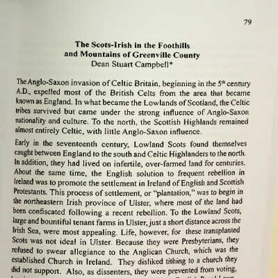 The Scots-Irish in the Foothills and Mountains of Greenville County