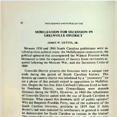 Mobilization for Secession in Greenville District