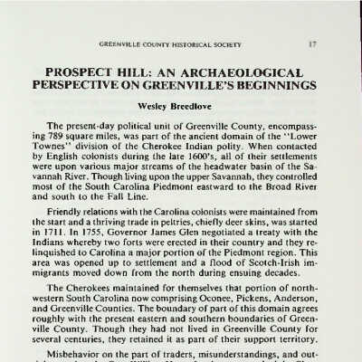 Prospect Hill: An archaeological Perspective on Greenville's Beginnings